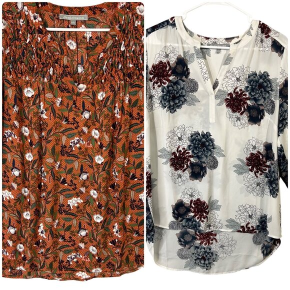 2 Tops Daniel Rainn White & Red 3/4 Sleeve & Rust Sleeveless Blouse Size Large - Picture 1 of 16